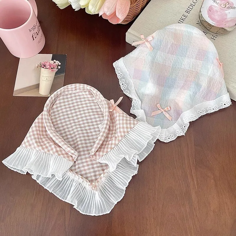 Pastoral Style Lace Bowknot Headscarf Hairhoop Turbans Triangle Scarf Hair Band Sweet Trendy Turban Girl Travel Hair Accessories