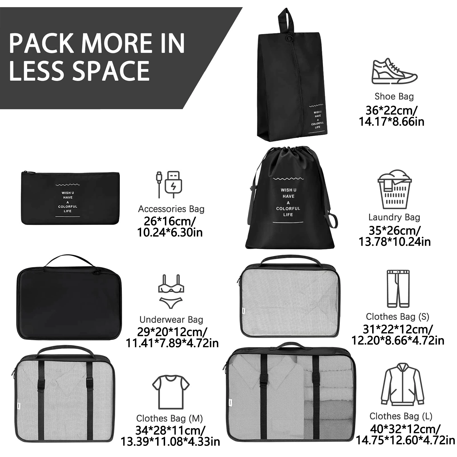 7 Pcs/Set Travel Organizer Storage Bags Suitcase Packing Cubes Set Cases Portable Luggage Clothes Shoe Tidy Pouch Folding.-zmt