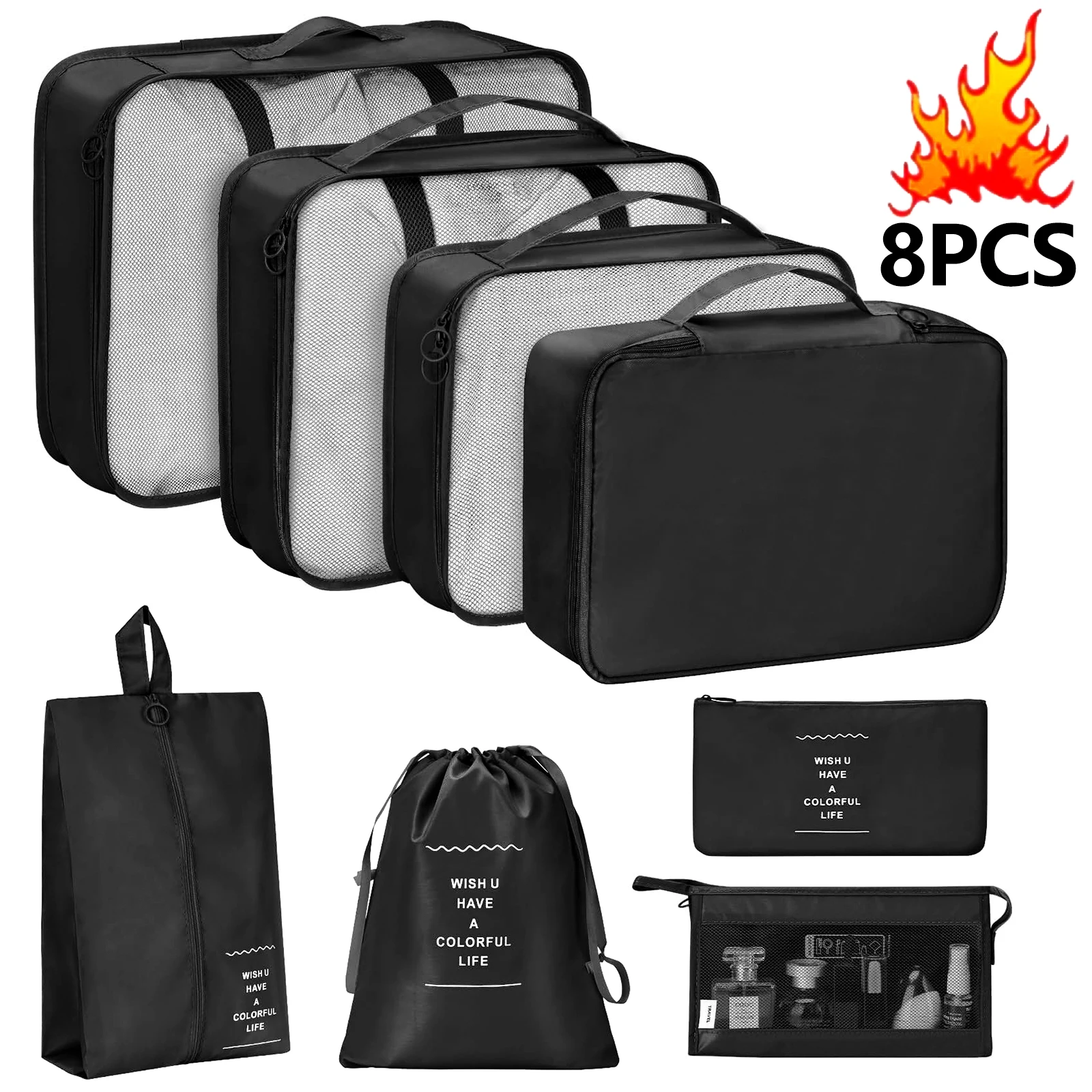 7 Pcs/Set Travel Organizer Storage Bags Suitcase Packing Cubes Set Cases Portable Luggage Clothes Shoe Tidy Pouch Folding.-zmt