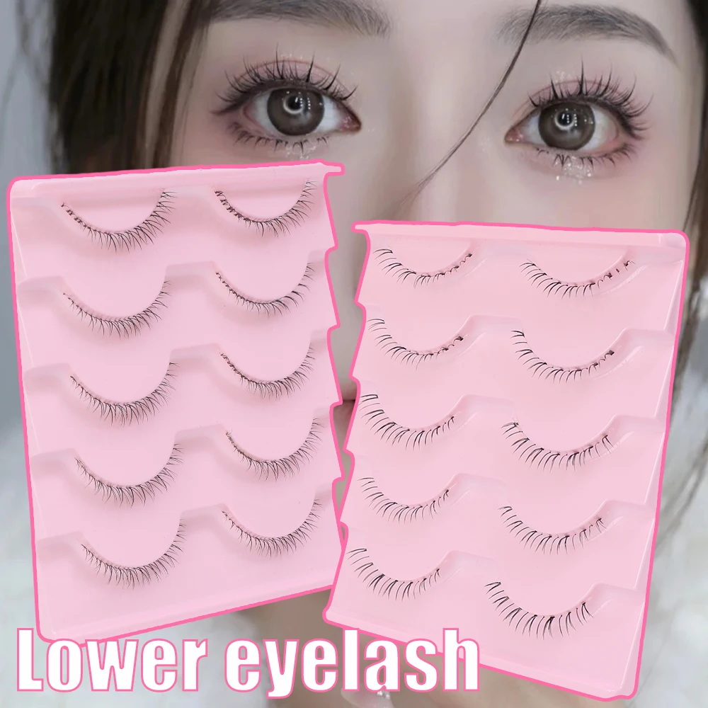 5 Pairs Thick Lower Eyelashes Pack Clear Band Under Eye Lashes 5D Soft Lower Eyelash Handmade Manga Bottom Lashes Makeup Tools