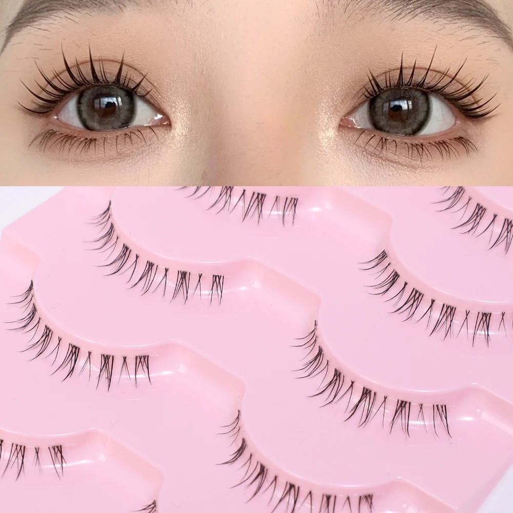 5 Pairs Thick Lower Eyelashes Pack Clear Band Under Eye Lashes 5D Soft Lower Eyelash Handmade Manga Bottom Lashes Makeup Tools