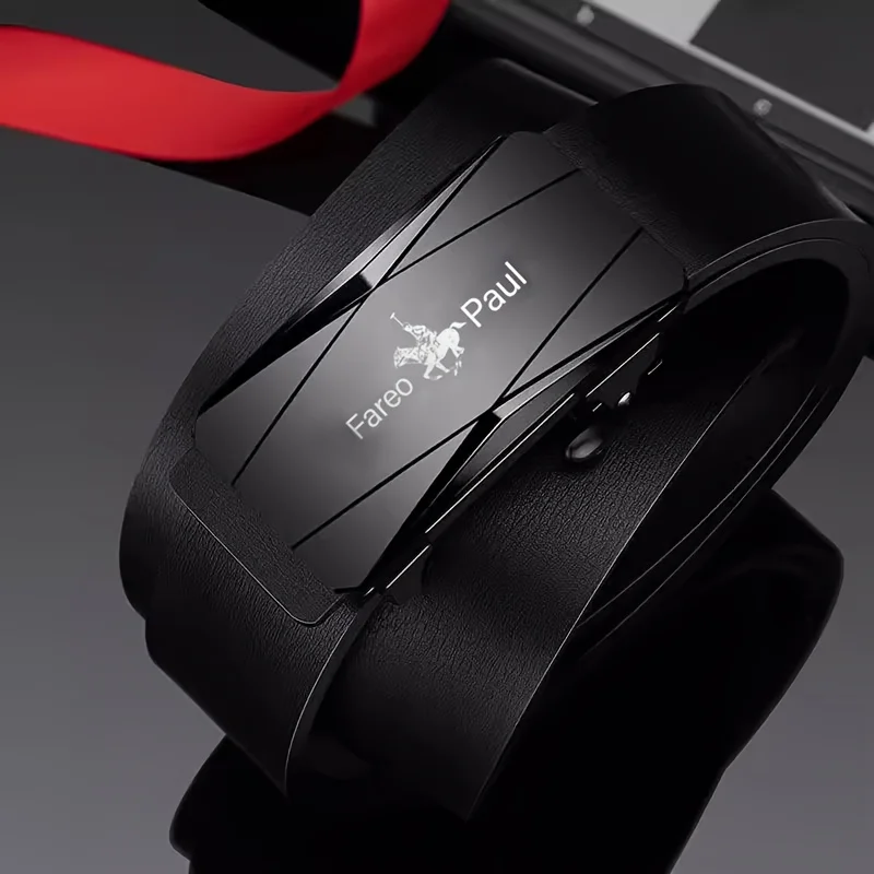 Fashion Men's Belt Men's Genuine Leather Belt Automatic Buckle Ratchet Belt Random Adjustment