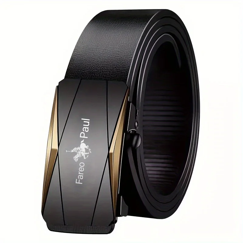 Fashion Men's Belt Men's Genuine Leather Belt Automatic Buckle Ratchet Belt Random Adjustment