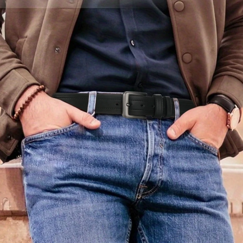 Men's Belt, Leather Dress Belt for Casual Jeans, Classic Belt 1.25", Adjustable Trim, Father's Day Gift
