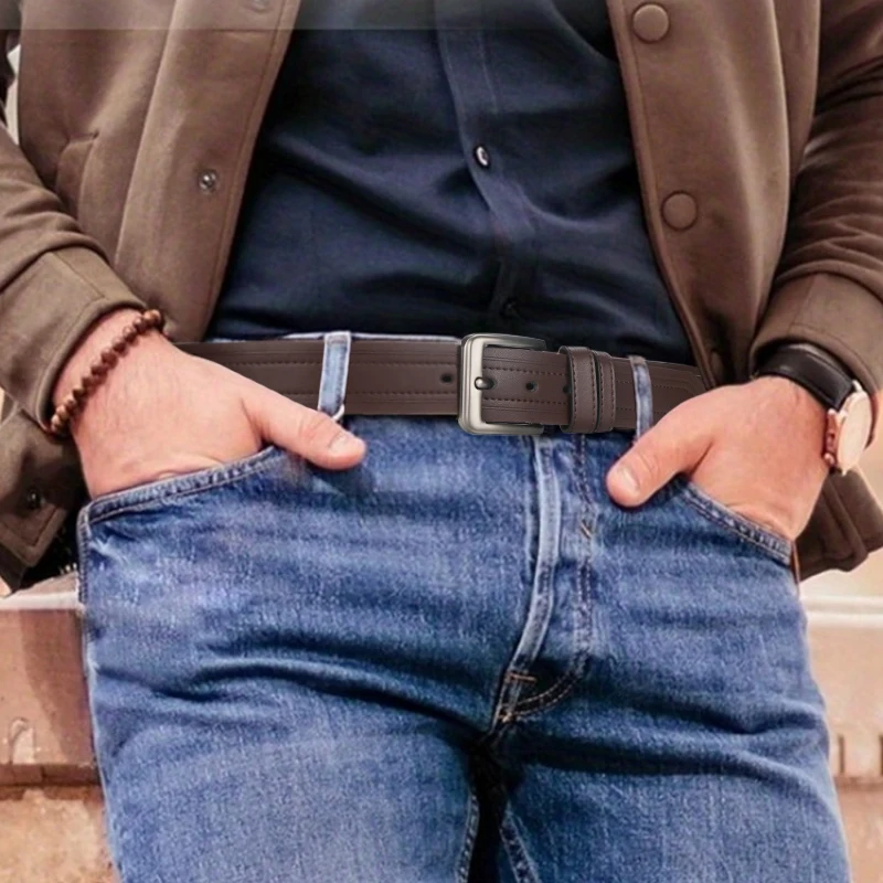 Men's Belt, Leather Dress Belt for Casual Jeans, Classic Belt 1.25", Adjustable Trim, Father's Day Gift