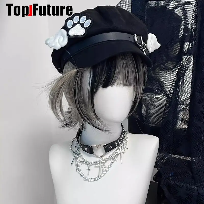Wholesale Custom Made Customized Women Harajuku Gothic Lolita Beret Hat Cap Y2K Girl Angel Wing Dog Paw Handmade Sun Hats