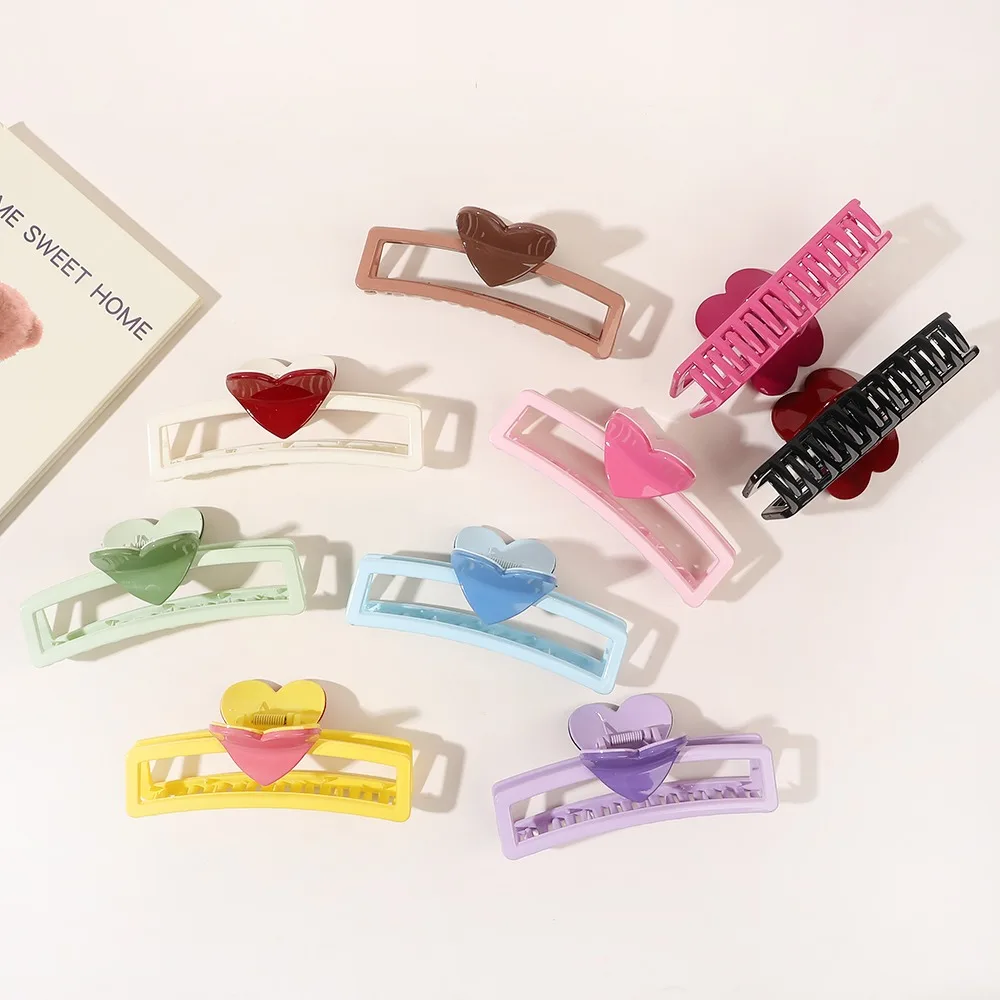 5.1in/3.3in Dopamine Colorful Love Heart Geometric Hair Claw for Women Large Size Shark Clip Thick Thin Hair Accessories Summer