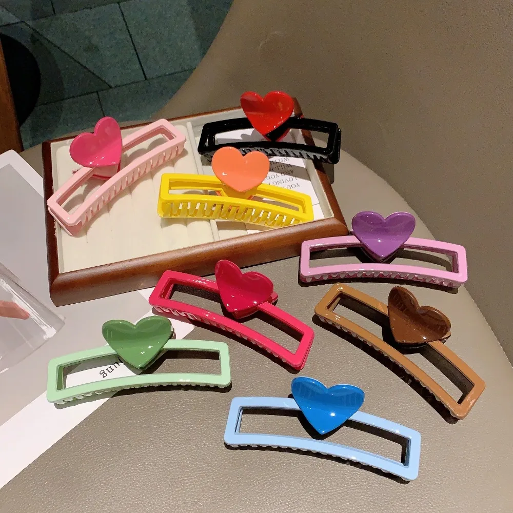 5.1in/3.3in Dopamine Colorful Love Heart Geometric Hair Claw for Women Large Size Shark Clip Thick Thin Hair Accessories Summer