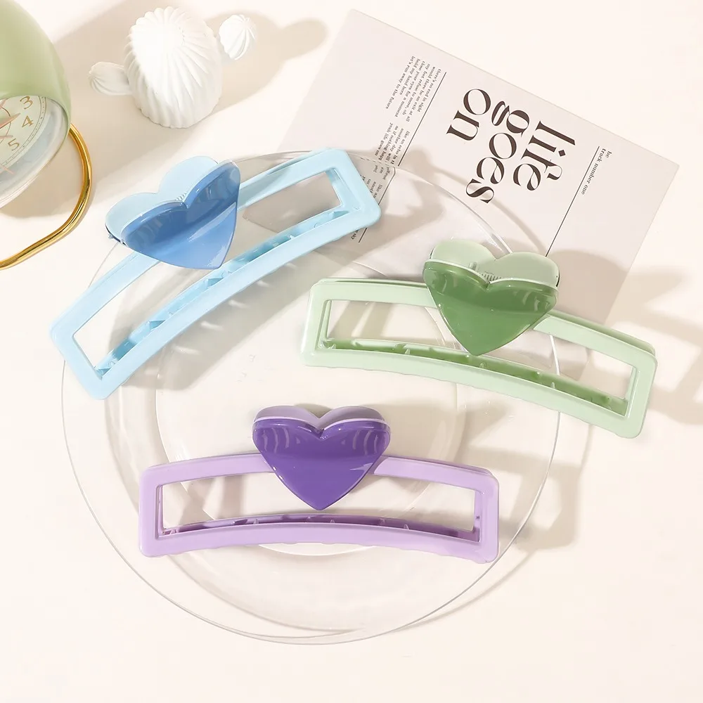 5.1in/3.3in Dopamine Colorful Love Heart Geometric Hair Claw for Women Large Size Shark Clip Thick Thin Hair Accessories Summer