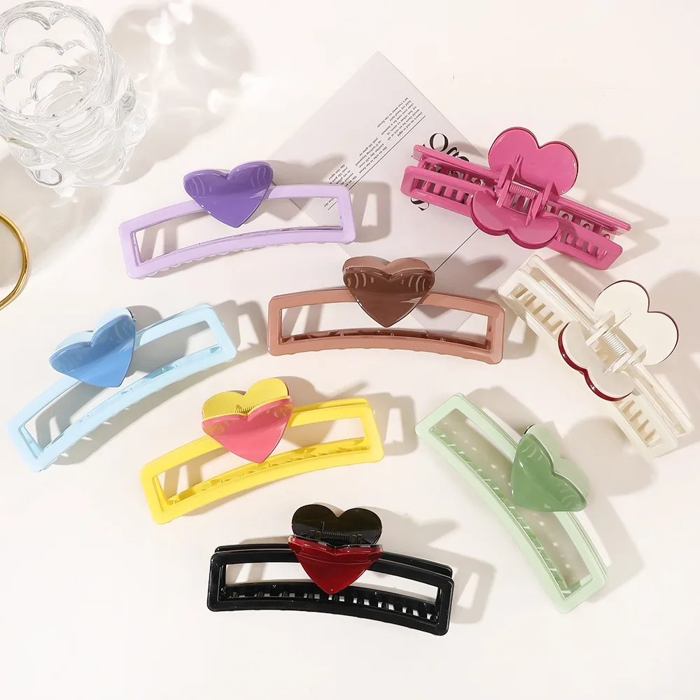 5.1in/3.3in Dopamine Colorful Love Heart Geometric Hair Claw for Women Large Size Shark Clip Thick Thin Hair Accessories Summer