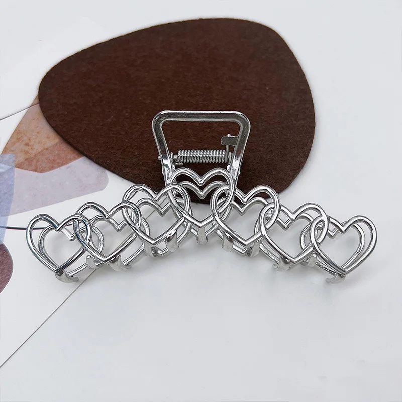 1pc Metal star silver large hair clip with simple design and high-end shark clip at the back of the head