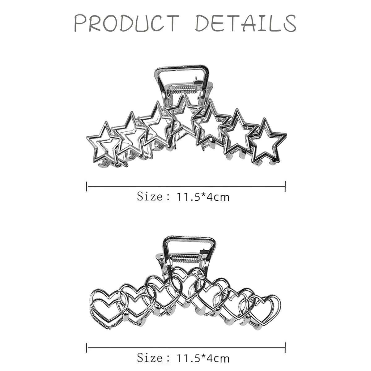 1pc Metal star silver large hair clip with simple design and high-end shark clip at the back of the head