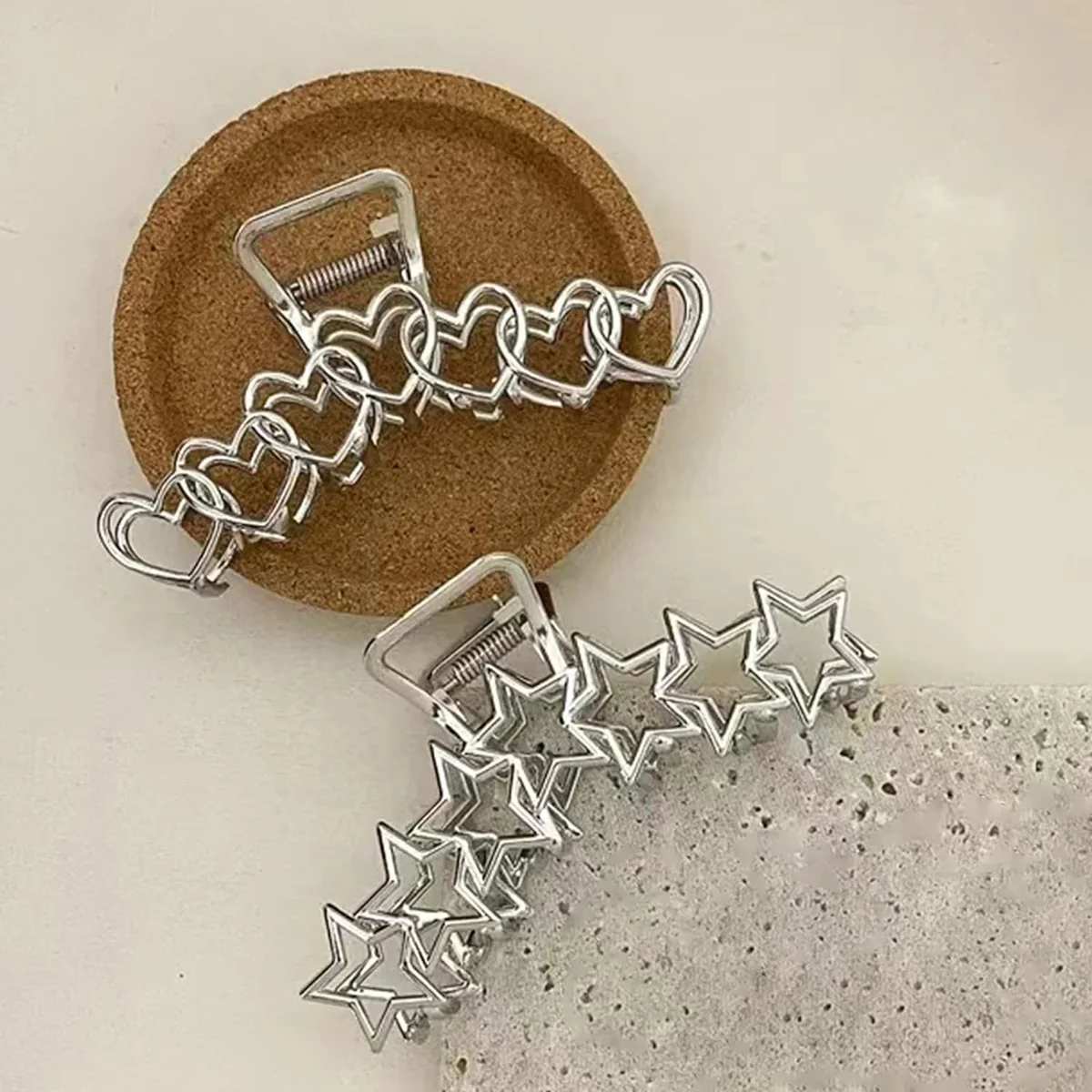 1pc Metal star silver large hair clip with simple design and high-end shark clip at the back of the head