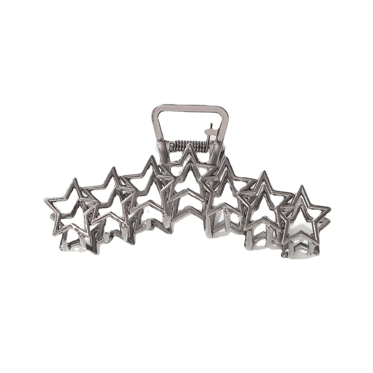 1pc Metal star silver large hair clip with simple design and high-end shark clip at the back of the head