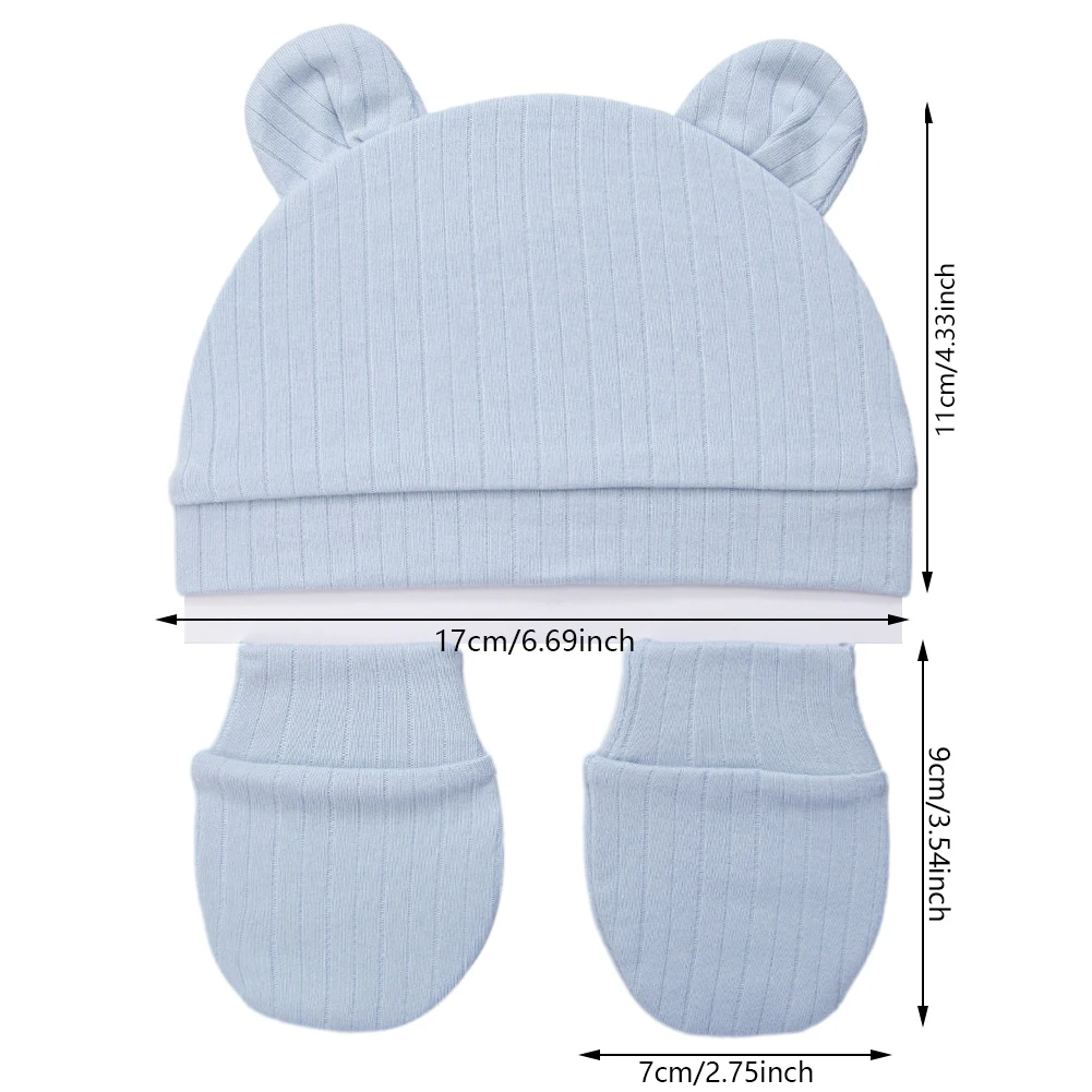3Pcs/set Cotton Newborn Hats Caps Mittens Foot Cover Infant Felt Cute Bear Headwraps Baby Gloves Socks 0-3M Beanies