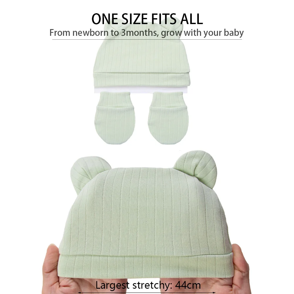 3Pcs/set Cotton Newborn Hats Caps Mittens Foot Cover Infant Felt Cute Bear Headwraps Baby Gloves Socks 0-3M Beanies