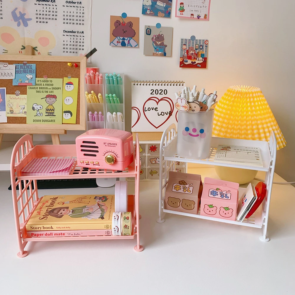 Desktop Stationery Rack Storage Holder Multi-Functional Plastic Shelf Makeup Organizer Office Dormitory Desk Organizer Shelf