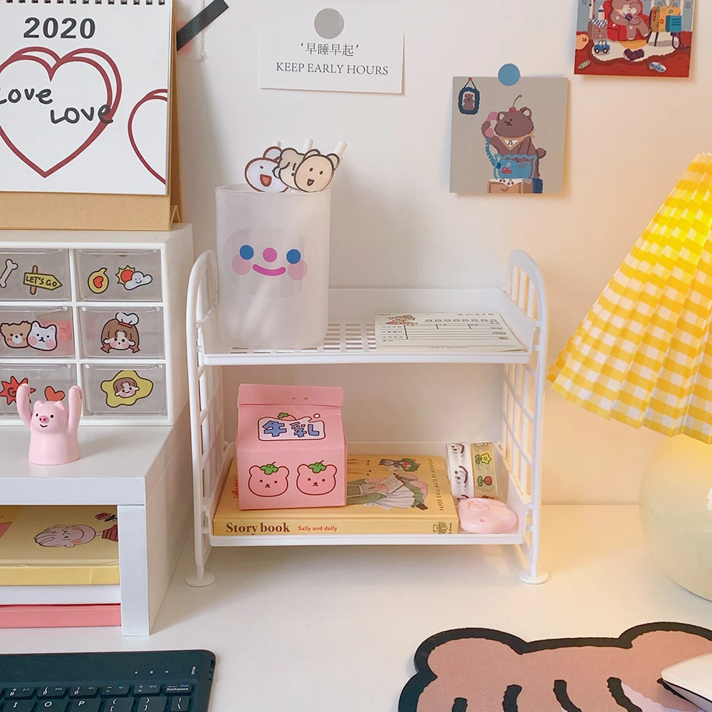 Desktop Stationery Rack Storage Holder Multi-Functional Plastic Shelf Makeup Organizer Office Dormitory Desk Organizer Shelf