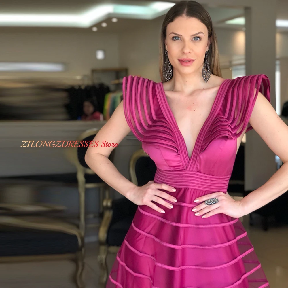 Temperament Satin Evening Dress Customized Elegant Deep V-Neck Homecoming Dresses Modern Open Back Formal Occasion Gowns