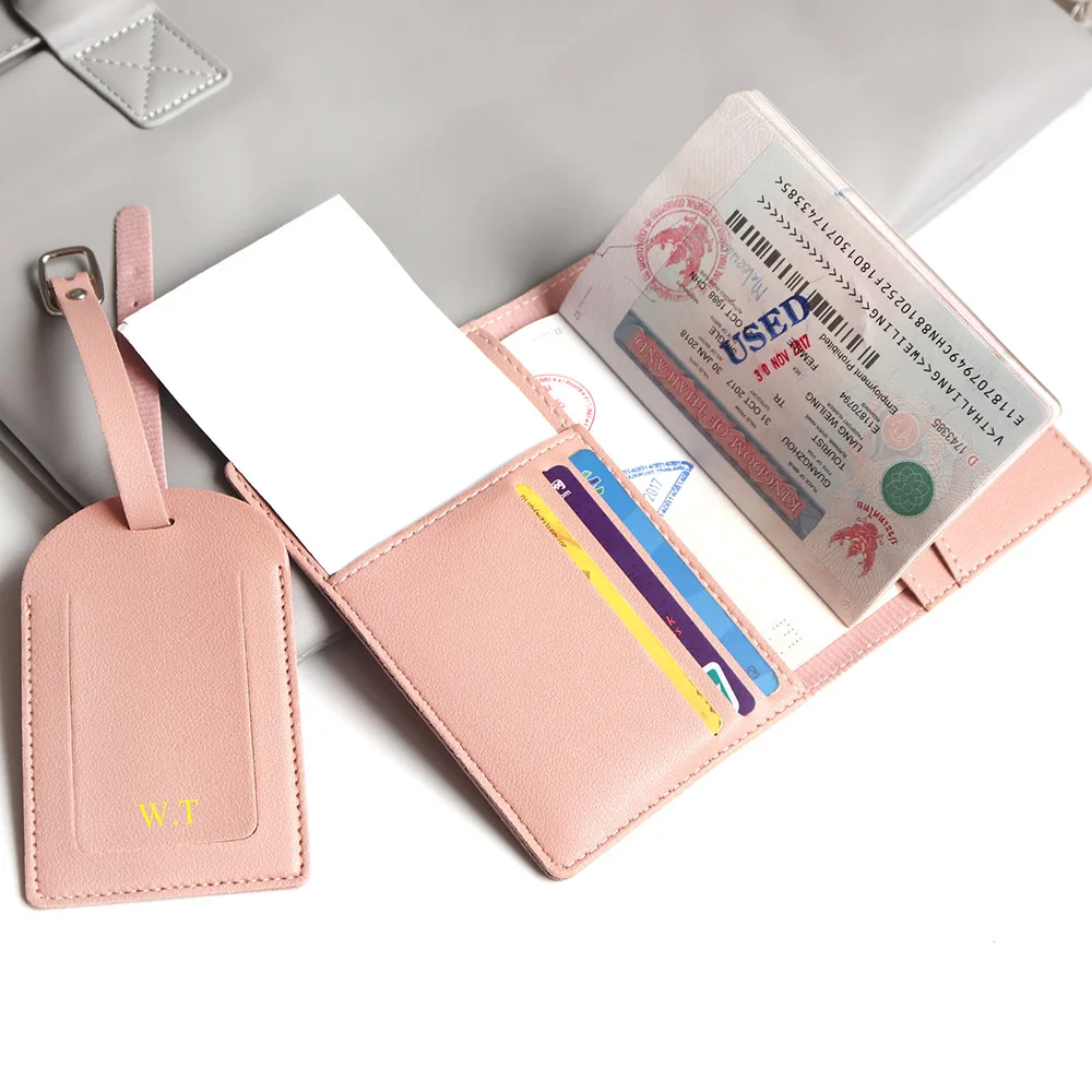 Custom Name Travel Passport Cover Set Personalized Letters Gift Luggage Tag Card Holder Passport Case Holder Travel Essentials