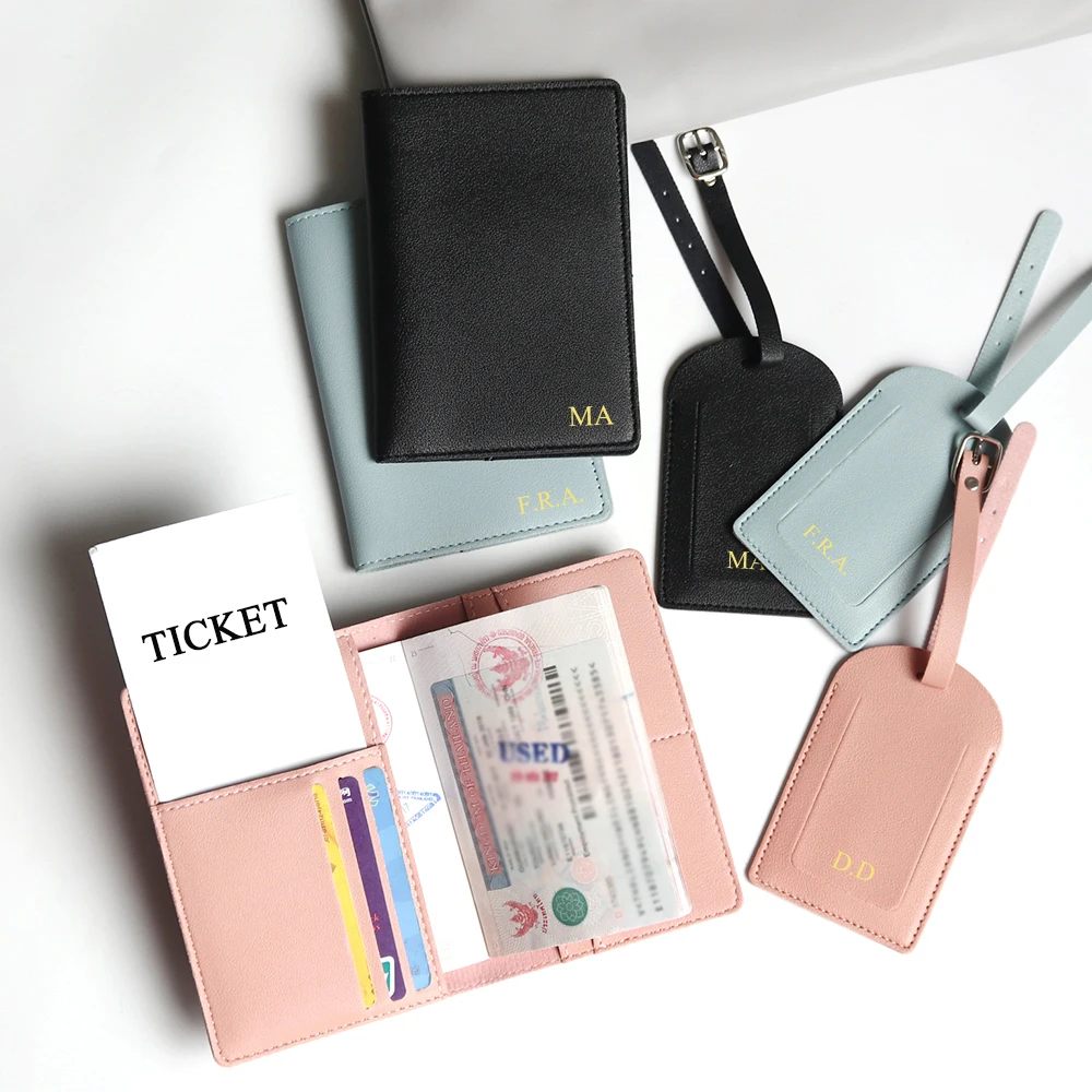 Custom Name Travel Passport Cover Set Personalized Letters Gift Luggage Tag Card Holder Passport Case Holder Travel Essentials