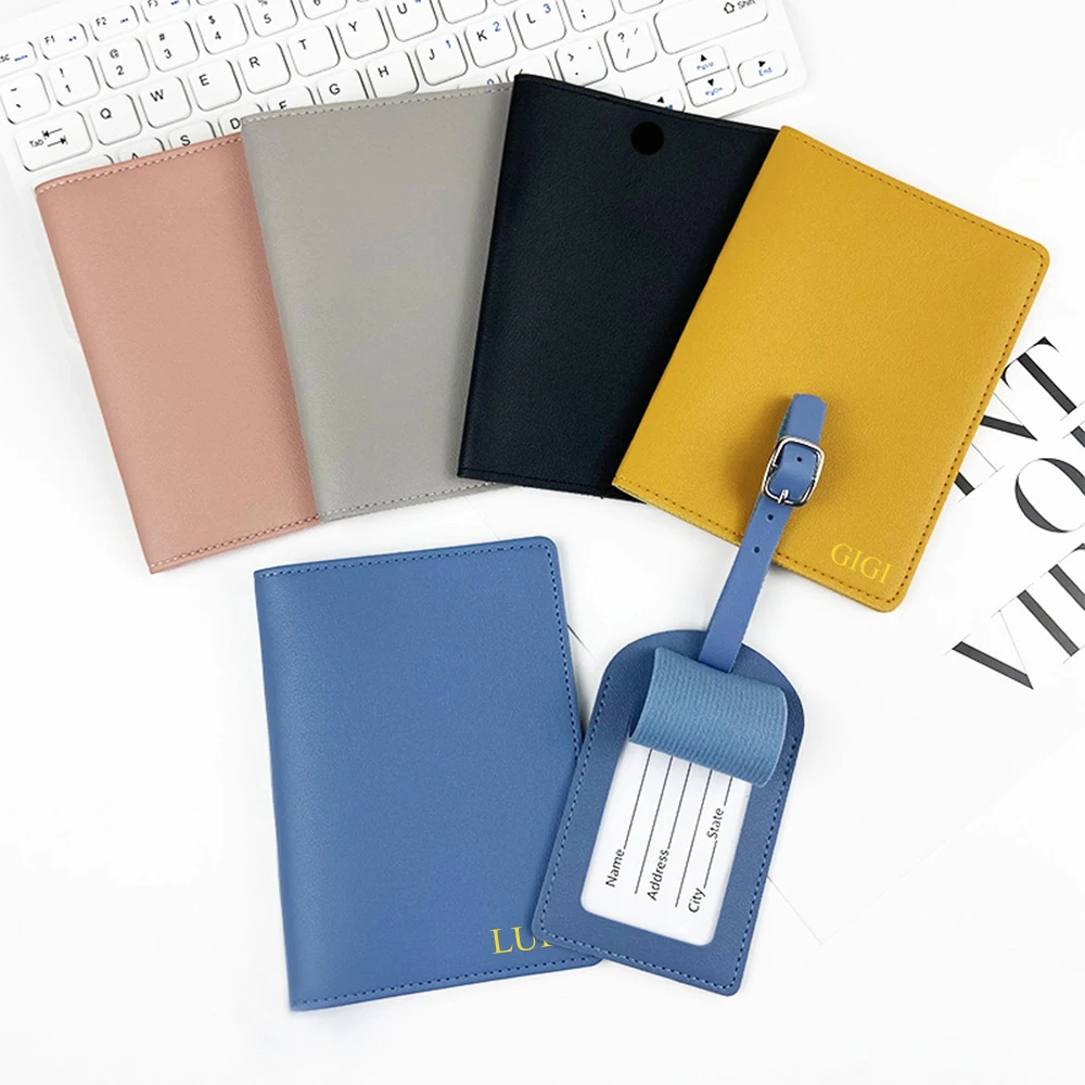 Custom Name Travel Passport Cover Set Personalized Letters Gift Luggage Tag Card Holder Passport Case Holder Travel Essentials
