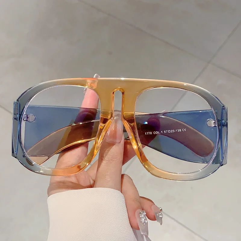New Oversized Square Wide Leg Anti Blue Light Eyeglasses Women Vintage Red Patchwork Computer Glasses Frame Ladies Sexy Shades