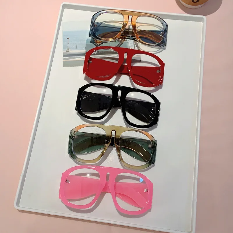 New Oversized Square Wide Leg Anti Blue Light Eyeglasses Women Vintage Red Patchwork Computer Glasses Frame Ladies Sexy Shades