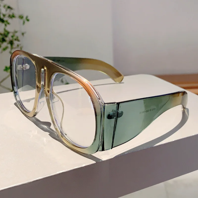 New Oversized Square Wide Leg Anti Blue Light Eyeglasses Women Vintage Red Patchwork Computer Glasses Frame Ladies Sexy Shades