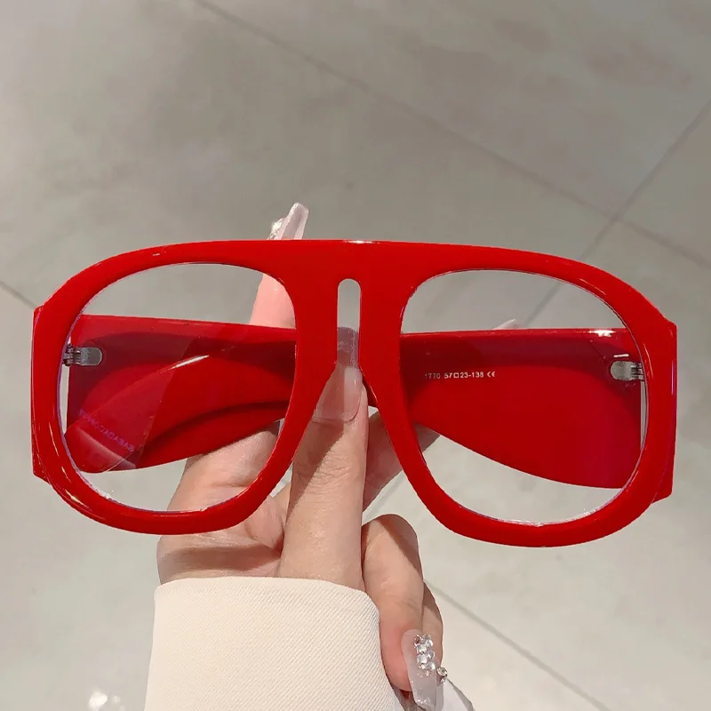 New Oversized Square Wide Leg Anti Blue Light Eyeglasses Women Vintage Red Patchwork Computer Glasses Frame Ladies Sexy Shades