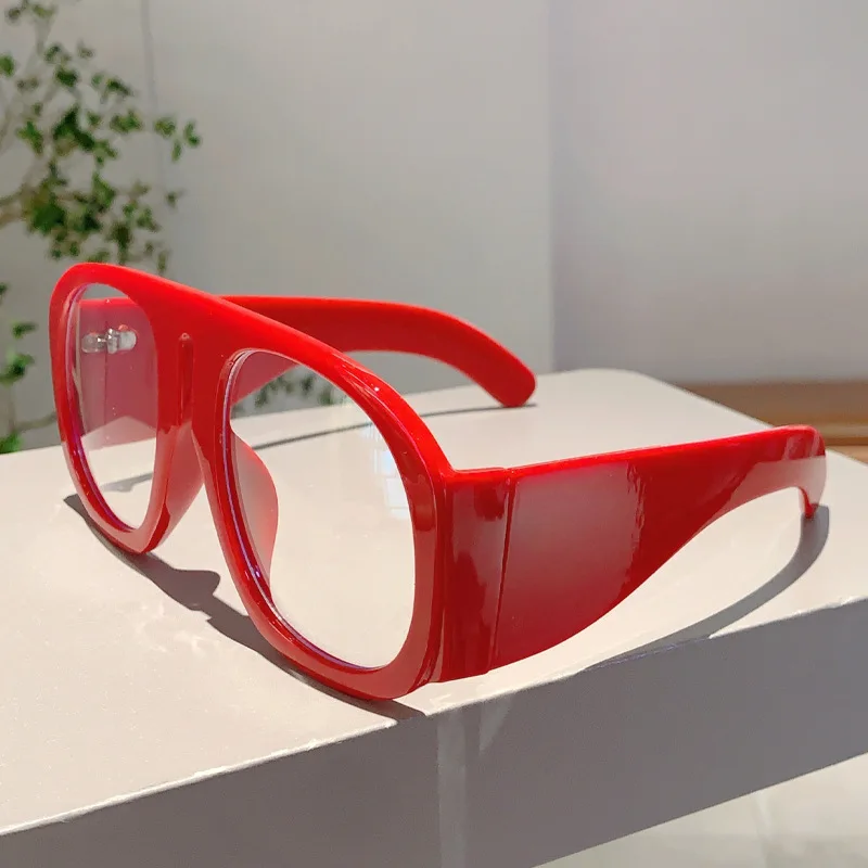 New Oversized Square Wide Leg Anti Blue Light Eyeglasses Women Vintage Red Patchwork Computer Glasses Frame Ladies Sexy Shades