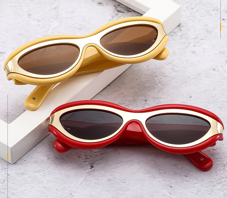 Fashion Cat Eye Sunglasses UV400 Protection Contrast Color Shades Designer Oval Eyewear for Men And Women