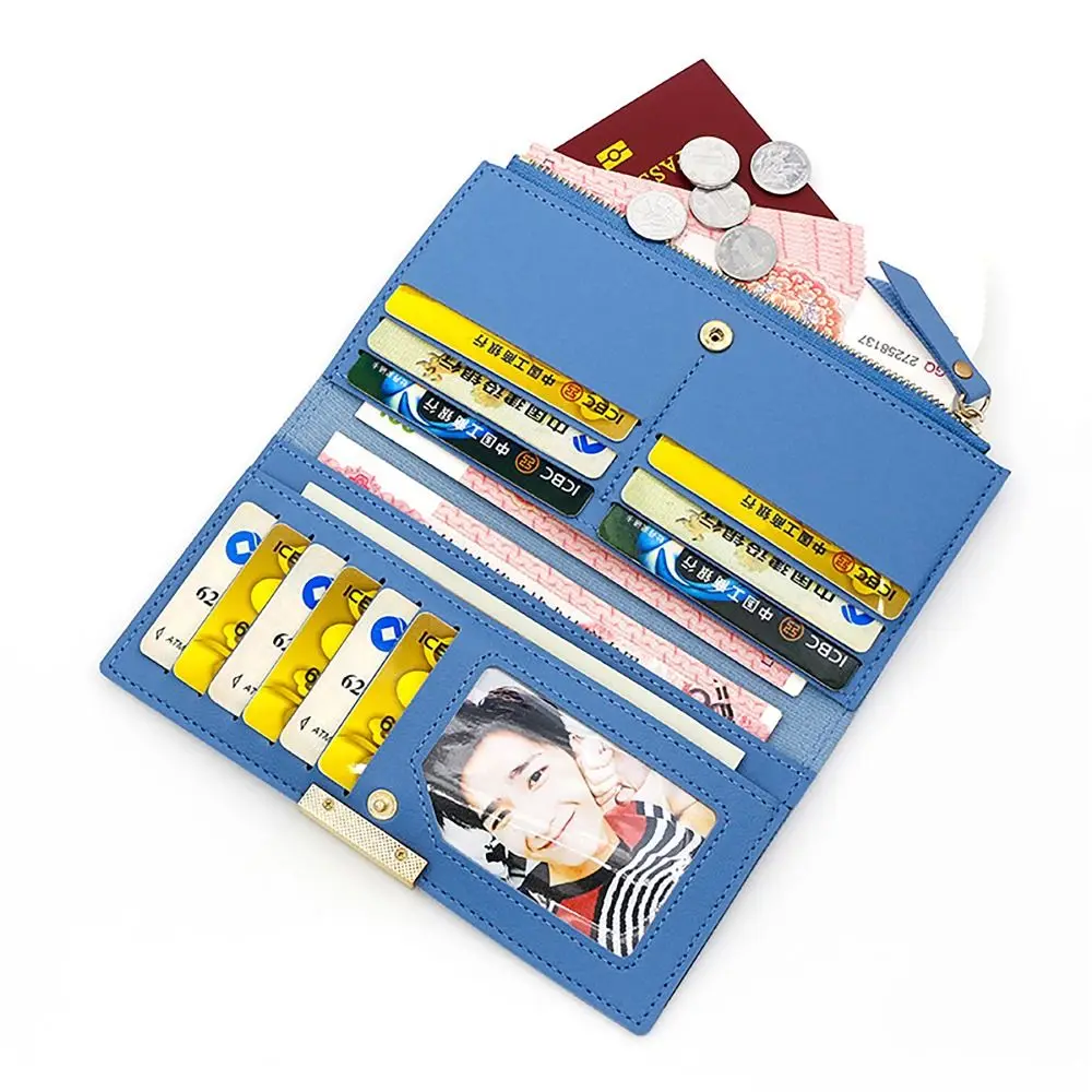 Multi-card Women's Long Wallet Portable PU Leather Card Holder Photo Holder Korean Style Note Compartments Purse Mother's Gift