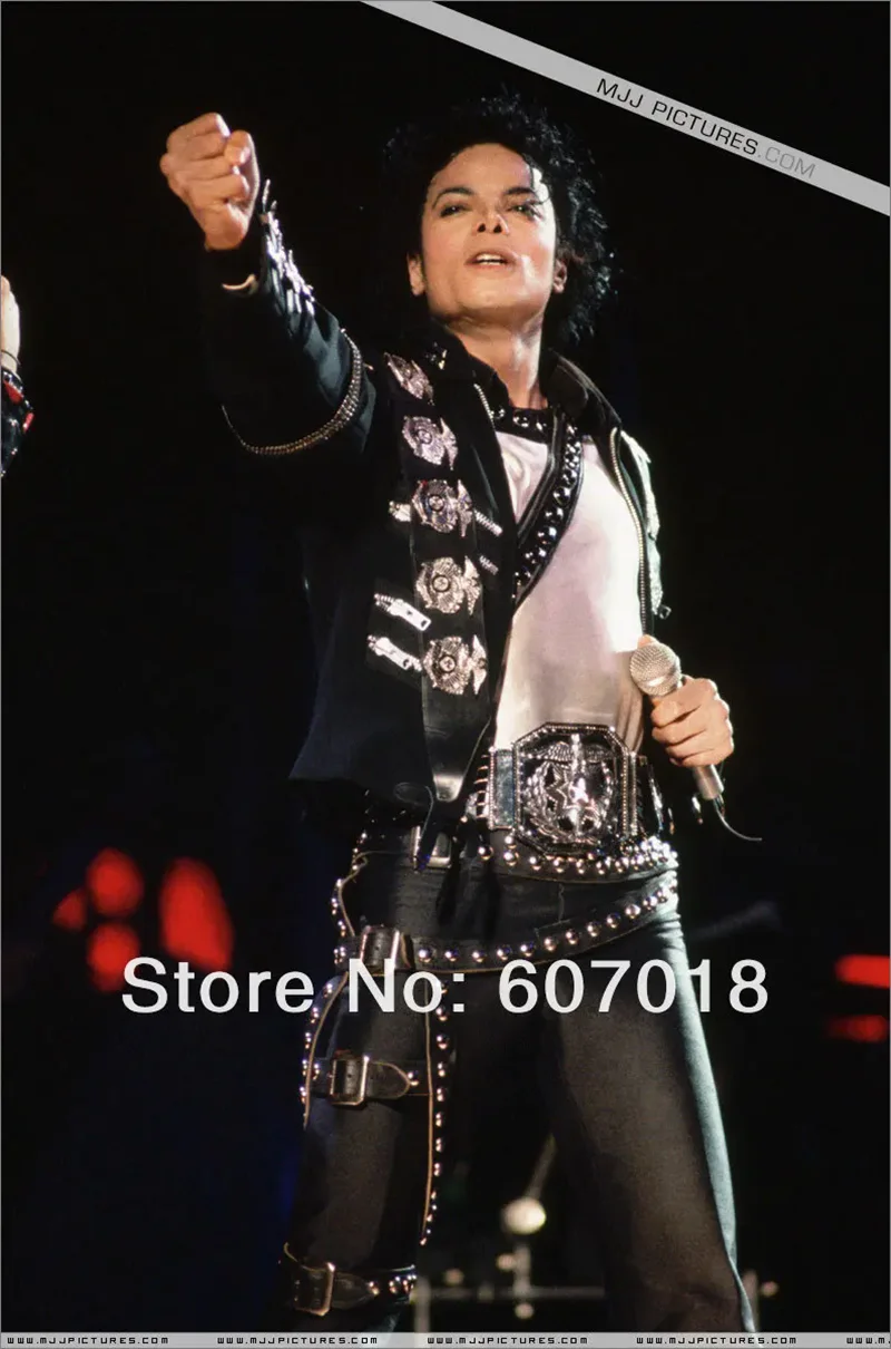 Impersonator Michael Joseph Jackson Costumes Jacket Stuff BAD JAM Leg Belt Punk Rivet Metal for Performance Show