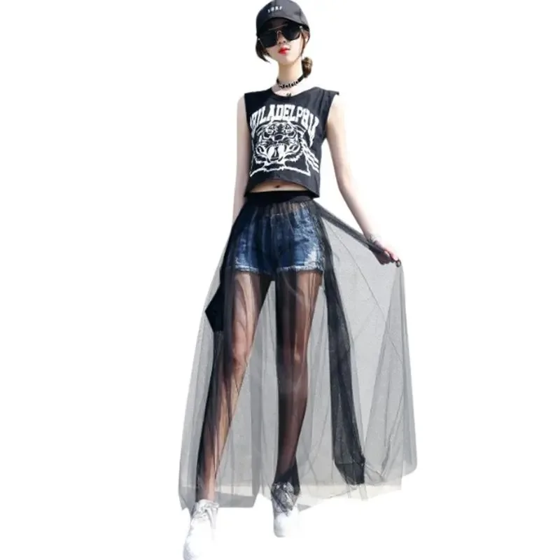 Women's Perspective Mesh Half Skirt Single Layer Long Skirt