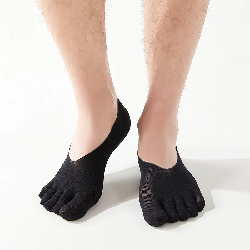3 Pairs Men Invisible Toe Socks Thin Velvet Breathable Elastic Silicone Non-slip Five Finger Sock Comfortable Casual Slipper Sox