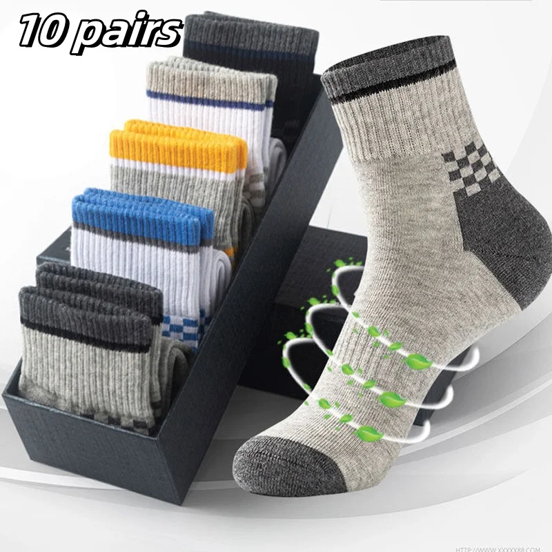 10/5/3pairs Breathable Con Sports Stockings Men Bamboo Fiber Autumn and Winter Men Socks Sweat Absorption Deodorant Business Sox