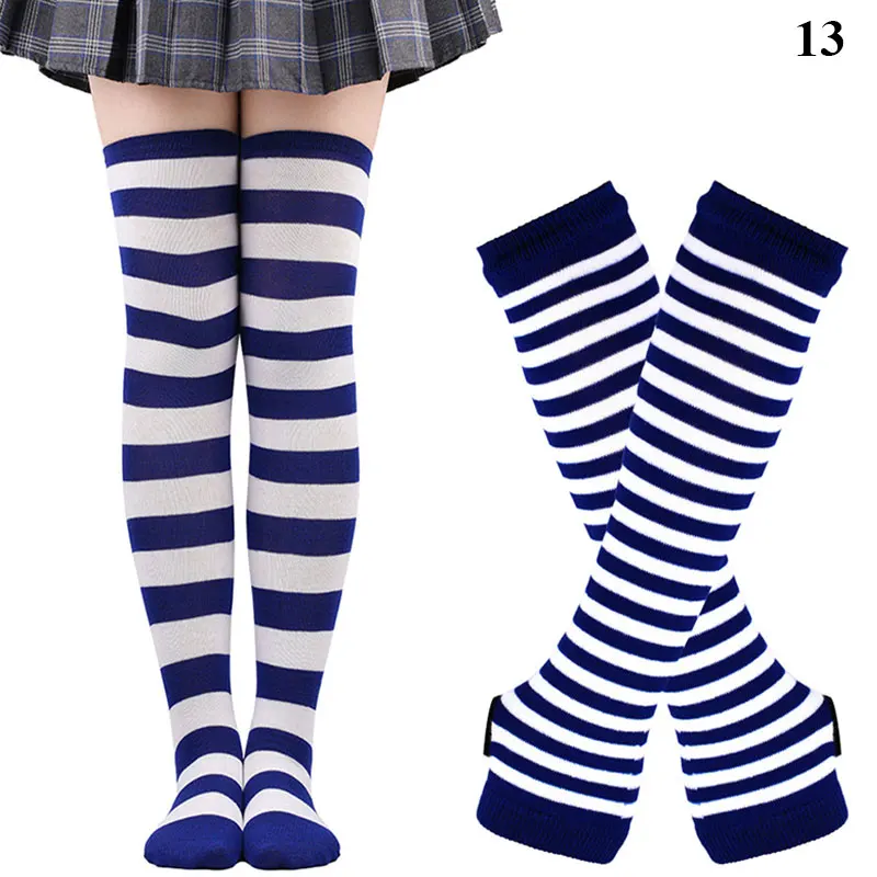 2Pair/Set Women Gothic Punk Over Knee Long Stripe Socks Girl Arm Sleeve Gloves Thigh High Cotton Socks Sweet Cute Christmas Gift