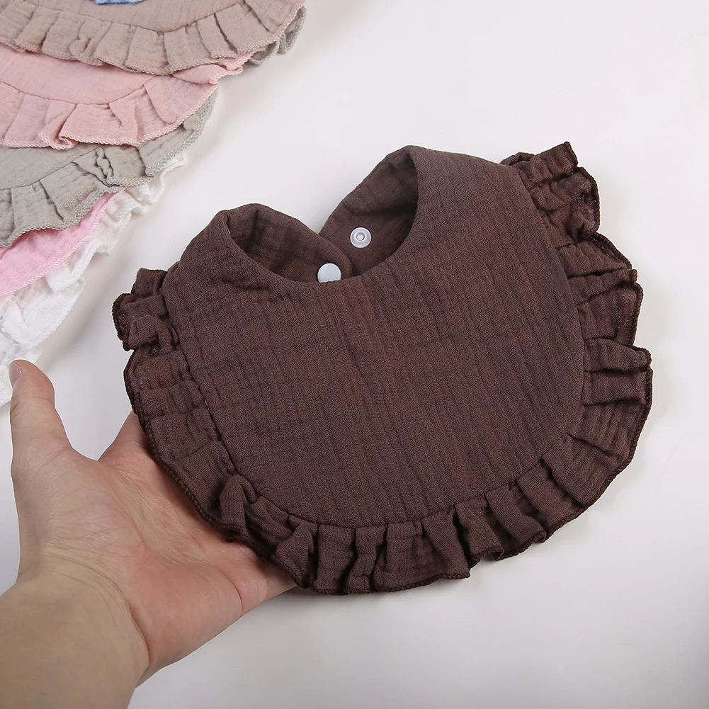 Solid Baby Bibs Adjustable Snap Saliva Towel Ruffled FrilEdge Muslin Cotton Burp Cloths A Grade Infant Boys Girls Feeding Scarf