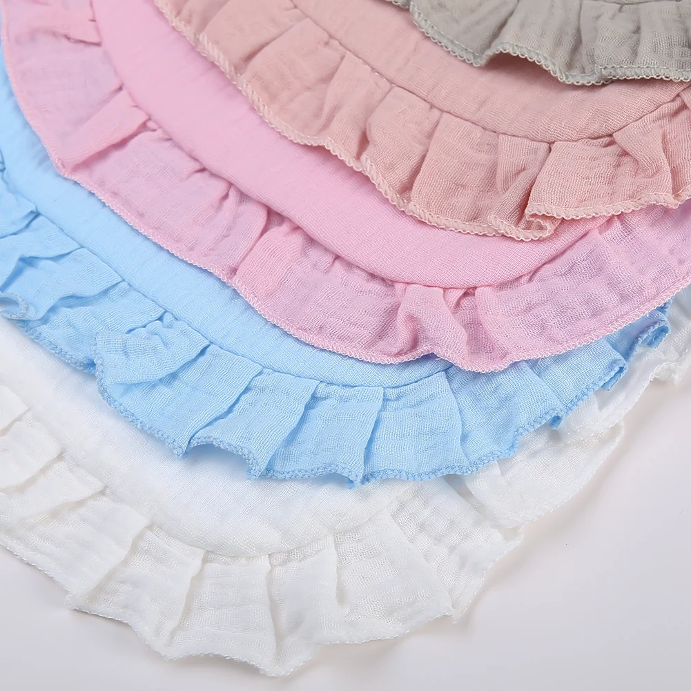 Solid Baby Bibs Adjustable Snap Saliva Towel Ruffled FrilEdge Muslin Cotton Burp Cloths A Grade Infant Boys Girls Feeding Scarf