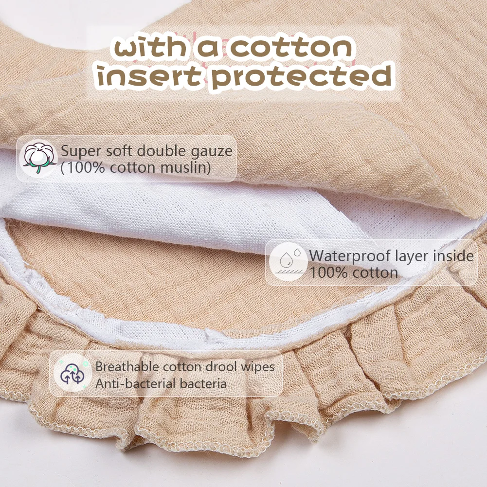 Solid Baby Bibs Adjustable Snap Saliva Towel Ruffled FrilEdge Muslin Cotton Burp Cloths A Grade Infant Boys Girls Feeding Scarf