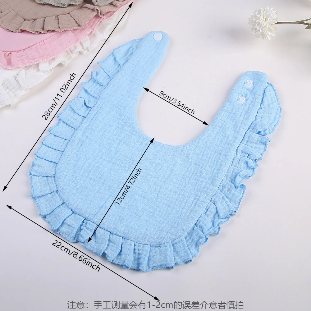 Solid Baby Bibs Adjustable Snap Saliva Towel Ruffled FrilEdge Muslin Cotton Burp Cloths A Grade Infant Boys Girls Feeding Scarf