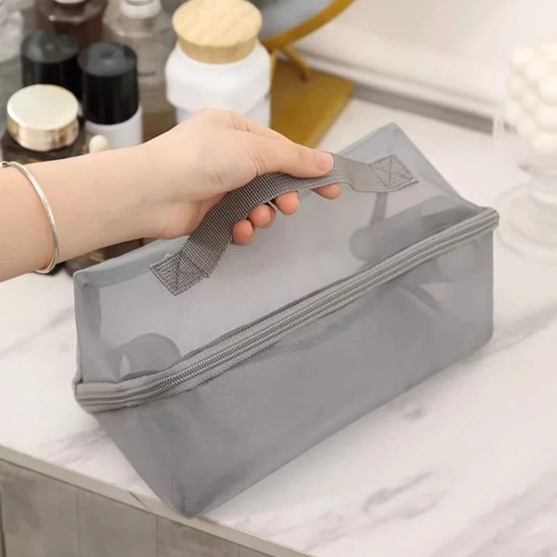 Mesh Clear Cosmetic Bags Small Large Black Makeup Bag Portable Travel Toiletry Organizer Case Lipstick Storage Pouch