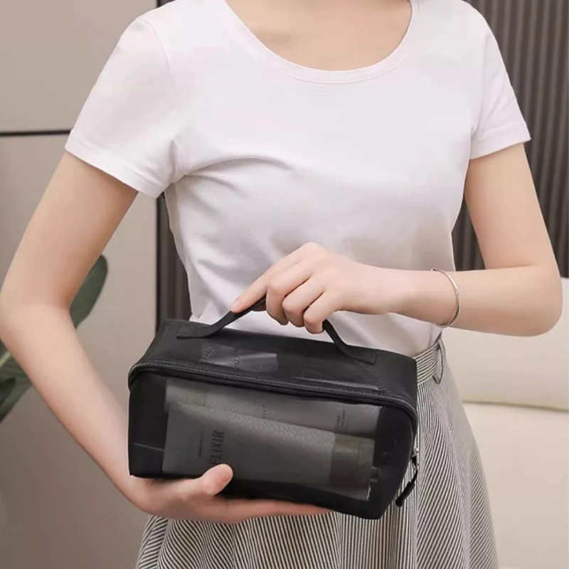 Mesh Clear Cosmetic Bags Small Large Black Makeup Bag Portable Travel Toiletry Organizer Case Lipstick Storage Pouch