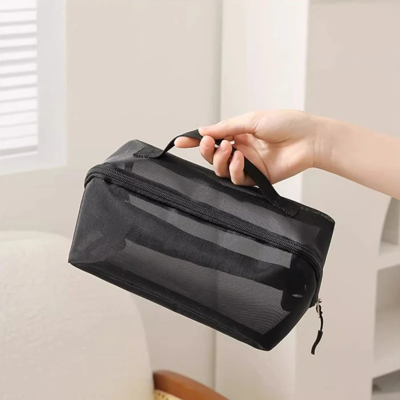 Mesh Clear Cosmetic Bags Small Large Black Makeup Bag Portable Travel Toiletry Organizer Case Lipstick Storage Pouch