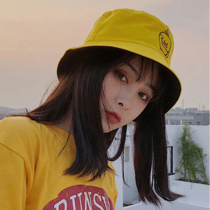 2024 Summer Duck Reversible Bucket Hat for Women Travel Fisherman Hat Sad Boys Bob Fishing Cap Girl Outdoor Panama Beach Sun Hat
