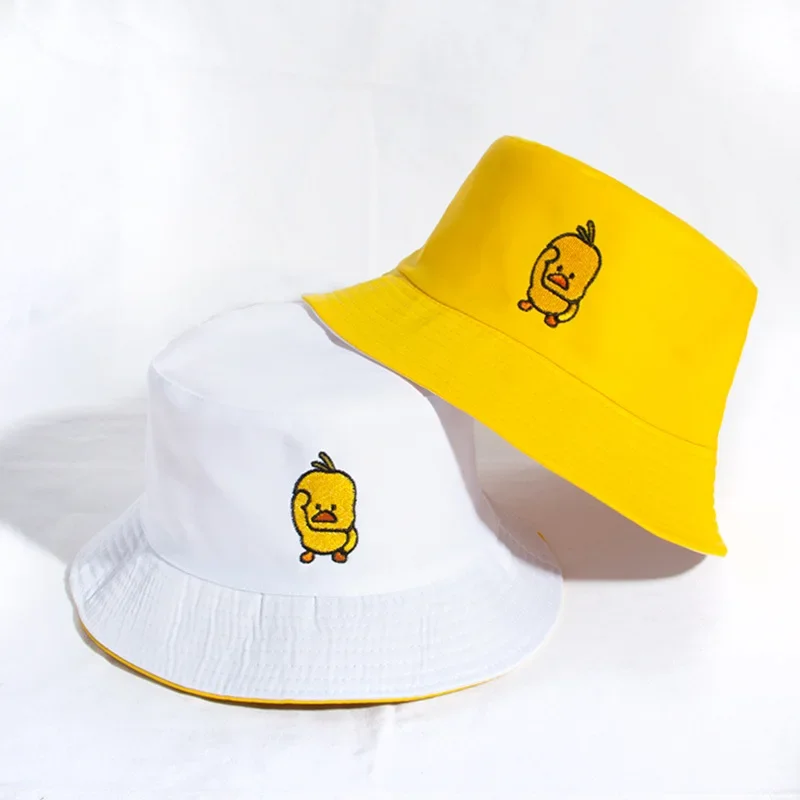 2024 Summer Duck Reversible Bucket Hat for Women Travel Fisherman Hat Sad Boys Bob Fishing Cap Girl Outdoor Panama Beach Sun Hat