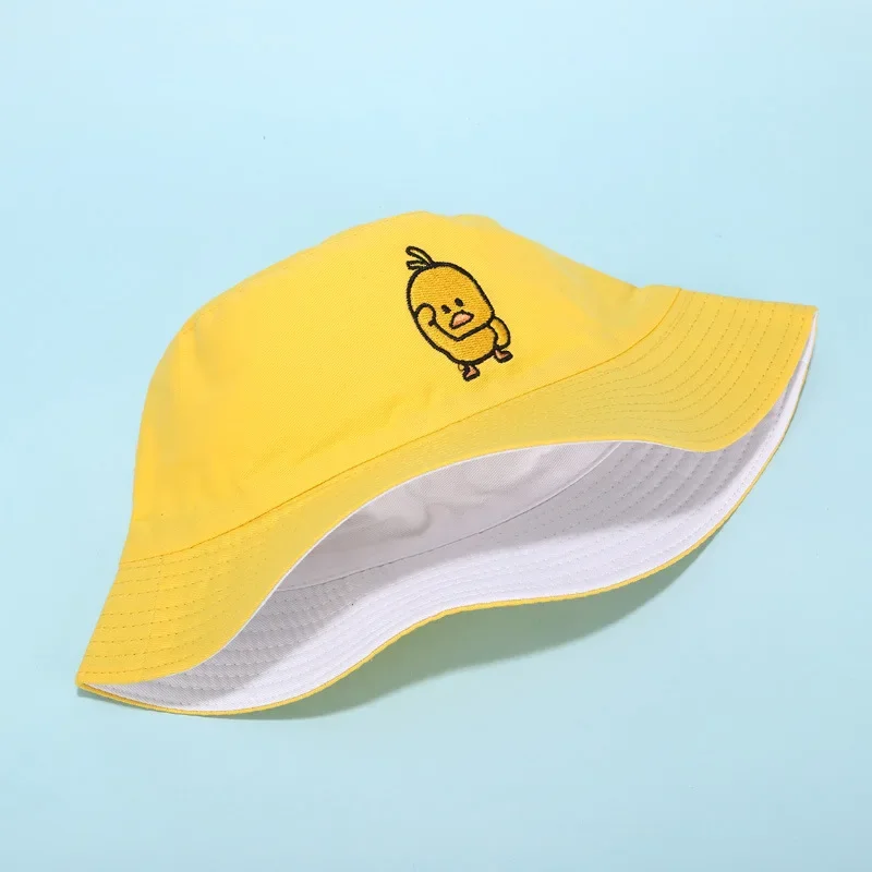 2024 Summer Duck Reversible Bucket Hat for Women Travel Fisherman Hat Sad Boys Bob Fishing Cap Girl Outdoor Panama Beach Sun Hat