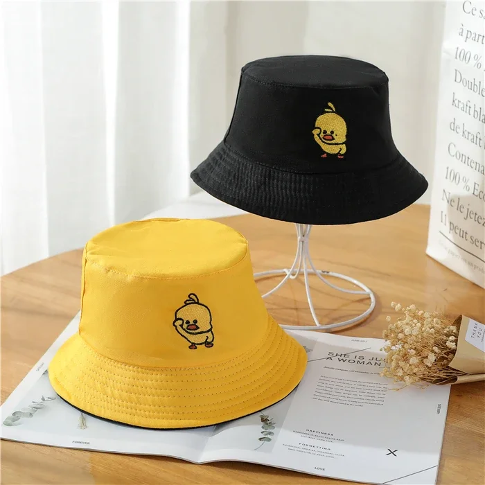 2024 Summer Duck Reversible Bucket Hat for Women Travel Fisherman Hat Sad Boys Bob Fishing Cap Girl Outdoor Panama Beach Sun Hat