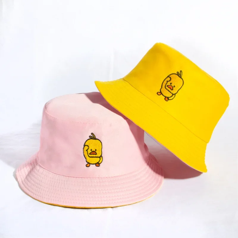 2024 Summer Duck Reversible Bucket Hat for Women Travel Fisherman Hat Sad Boys Bob Fishing Cap Girl Outdoor Panama Beach Sun Hat